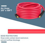 Aain 3/8"50ft Hybrid Air Compressor Hose with Bend Restrictors, All-Weather Flexibility, Kink-Resistant Design, MNPT Brass Fittings, for Air Tools, Pneumatic Systems, Automotive & Industrial Use