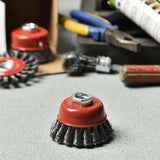AAIN 2PC 3" Knotted Cup Brush, 5/8"-11 for Grinders, 12,500 RPM, Heavy-Duty Metal Conditioning, 0.020" Carbon Steel Rust Removal