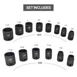 Aain 1/2 Inch Drive Shallow Impact Socket Set, Cr-V Steel, 6-Point | 14-Piece Set | SAE 3/8" To 1-1/4"