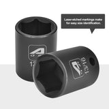 Aain 1/2 Inch Drive Shallow Impact Socket Set, Cr-V Steel, 6-Point | 14-Piece Set | SAE 3/8" To 1-1/4"