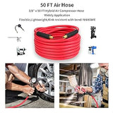 Aain 3/8"50ft Hybrid Air Compressor Hose with Bend Restrictors, All-Weather Flexibility, Kink-Resistant Design, MNPT Brass Fittings, for Air Tools, Pneumatic Systems, Automotive & Industrial Use