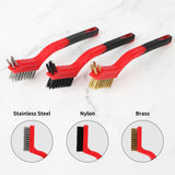 AAIN 6-Pack Wire Brush Set Nylon/Brass/Stainless Steel Bristles with Curved Handle Grip Scratch Brushes for Deep Cleaning and Rust Removing Small Cleaning Brushes - 7 Inches (Red)