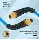 AAIN 1/4 in x 25 ft Rubber Air Hose with Universial Connector, Lightweight, Kink Resistant, Flexible, All-Weather Air Tool Hoses 300 PSI Air Compressor Hose for Roofing and Furniture Jobs,BLUE