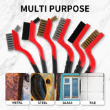 AAIN 6-Pack Wire Brush Set Nylon/Brass/Stainless Steel Bristles with Curved Handle Grip Scratch Brushes for Deep Cleaning and Rust Removing Small Cleaning Brushes - 7 Inches (Red)
