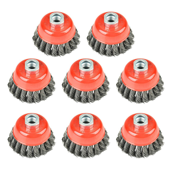 AAIN 8 Pieces - 3 Inch Twisted Knotted Wheel Cup Brush with 5/8