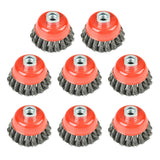 AAIN 8 Pieces - 3 Inch Twisted Knotted Wheel Cup Brush with 5/8"-11 Threaded Arbor for Angle Grinder, Max RPM 12,500, Heavy-Duty Conditioning for Metal - 0.020in Carbon Steel for Rust Removal, Abrasives