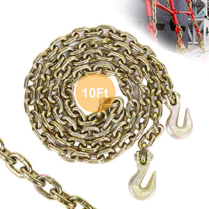 AAIN 3/8" x 10FT Heavy-Duty Steel Chain – 7100 LB Working Load Limit, Rust-Resistant, for Towing, Lifting, and Bindingooks for Transporting Towing Tie Down Binding Equipment
