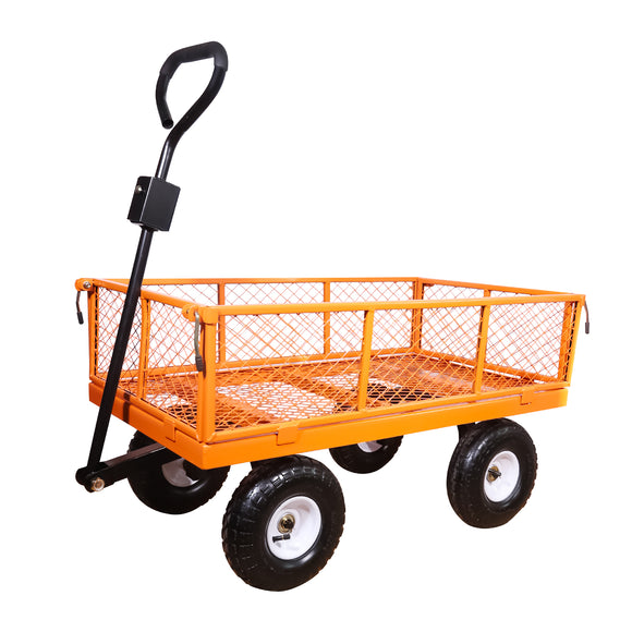 AAIN 1000 lbs Metal Garden Cart, Heavy Duty Garden Wagon with Removable Steel Mesh Sides, Utility Yard Carts with 180° Rotating Handle with 10 inch Wheels, 4cu.ft Load Capacity Outdoor Wagons