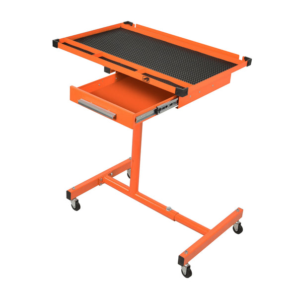 Aain Heavy Duty Adjustable Work Table Bench - 200 lbs Rolling Tool Cart Tear Down Tray with Wheel & Drawer, Hand Tools/Parts Storage Organizer, Rubber Corners, Orange