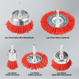 Aain 5 Pack Abrasive Filament Nylon Wire Drill Wheel and Cup Brush Set with 1/4" Drill Shank for Removing Rust, Corrosion Nylon Drill Brush Kit for Angle Grinder