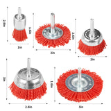 Aain 5 Pack Abrasive Filament Nylon Wire Drill Wheel and Cup Brush Set with 1/4" Drill Shank for Removing Rust, Corrosion Nylon Drill Brush Kit for Angle Grinder