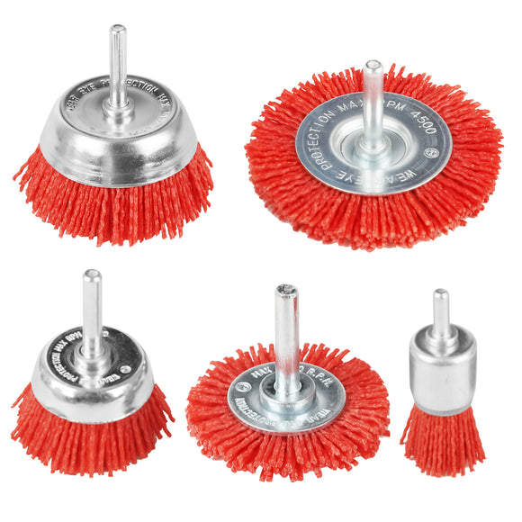 Aain 5 Pack Abrasive Filament Nylon Wire Drill Wheel and Cup Brush Set with 1/4