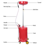 Aain 20-Gallon Air Operated Waste Oil Drain Tank with Wheels, Portable Industrial Fluid Drainage System - Adjustable Funnel Height for Auto Shops, Farm Equipment & Garage Use (Red)
