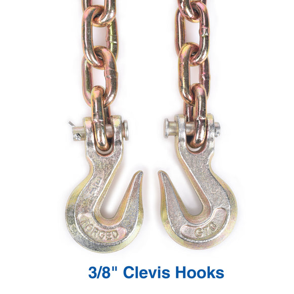Aain Transport Binder Chain for Tie Down, Chain with Grade 70, Working Load Limit Clevis Grab Hooks Logging for Transporting Towing,2 Pack (2, 3/8