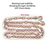 Aain Transport Binder Chain for Tie Down, Chain with Grade 70, Working Load Limit Clevis Grab Hooks Logging for Transporting Towing,2 Pack (2, 3/8" x 10FT)