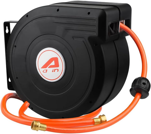Aain heavy duty hose garden hose reels for outside with 66ft auto rewind water hose, adjustable length, wall-mounted 180° rotation garden hose reel - fairy garden accessories