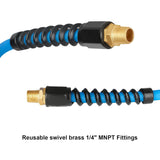 AAIN 1/4"100ft*PU Hybrid Air Compressor Hose with Bend Restrictors, All-Weather Flexibility, Kink-Resistant Design, MNPT Brass Fittings, for Air Tools, Pneumatic Systems, Automotive & Industrial Use
