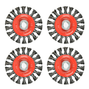 Aain 4 Pack Steel Wire Wheel Brush Knotted Wire Brush 4 inch for Cleaning Rust, Stripping and Abrasive, for Drill Attachment