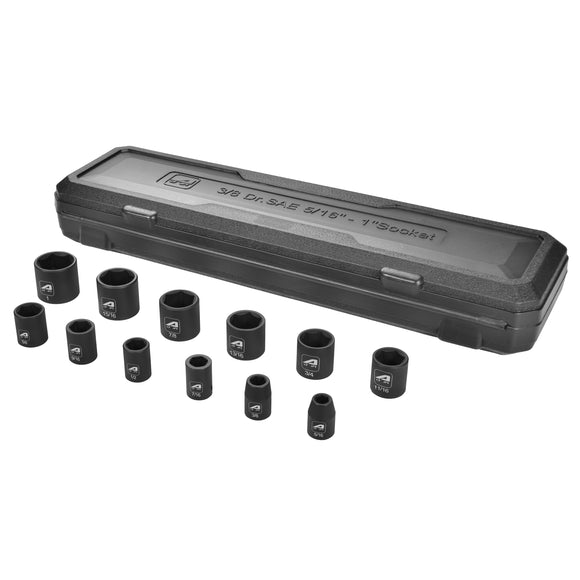 Aain 12-Piece 3/8 Inch Drive Shallow Impact Socket Set, Cr-V Steel, 6-Point | SAE 5/16