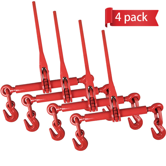 Heavy Duty Ratchet Lever Chain Load Binder - 5/16 Inch x 3/8 Inch Load Binders w/Grab Hooks 5,400 Pounds Working Load Limit for Tractor and Chains, 4 Pack