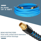 AAIN 1/4"100ft*PU Hybrid Air Compressor Hose with Bend Restrictors, All-Weather Flexibility, Kink-Resistant Design, MNPT Brass Fittings, for Air Tools, Pneumatic Systems, Automotive & Industrial Use