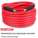 Aain 3/8"50ft Hybrid Air Compressor Hose with Bend Restrictors, All-Weather Flexibility, Kink-Resistant Design, MNPT Brass Fittings, for Air Tools, Pneumatic Systems, Automotive & Industrial Use