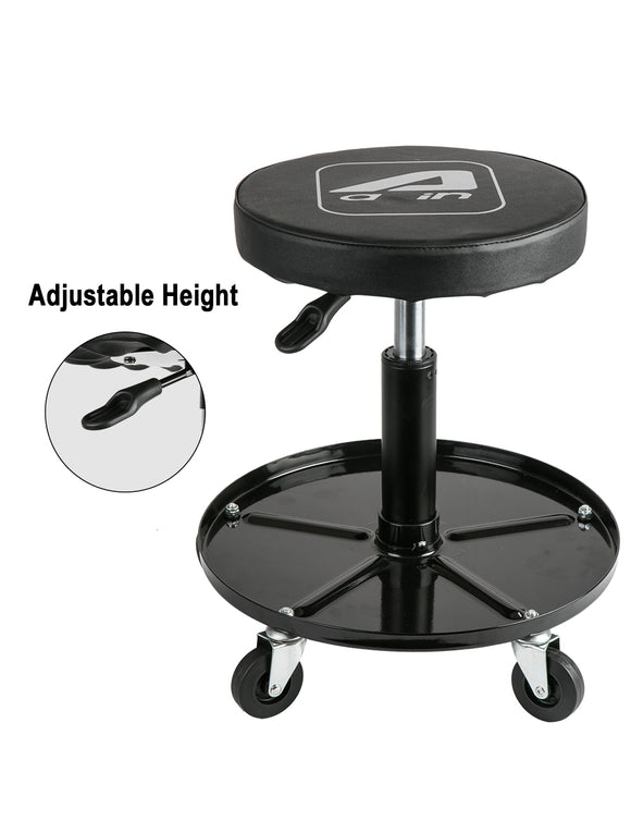 AAIN Heavy Duty Rolling Pneumatic Creeper Garage/Shop Seat, Padded Adjustable Mechanic Stool with Tool Tray Storage for Garage, Workshop, 300lbs