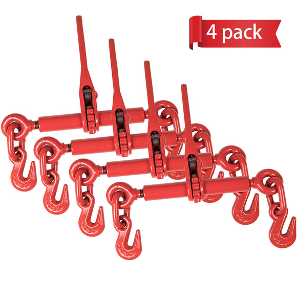 Heavy Duty Ratchet Lever Chain Load Binder - 1/4 Inch x 5/16 Inch Load Binders w/Grab Hooks 2,200 Pounds Working Load Limit for Tractor and Chains, 4 Pack