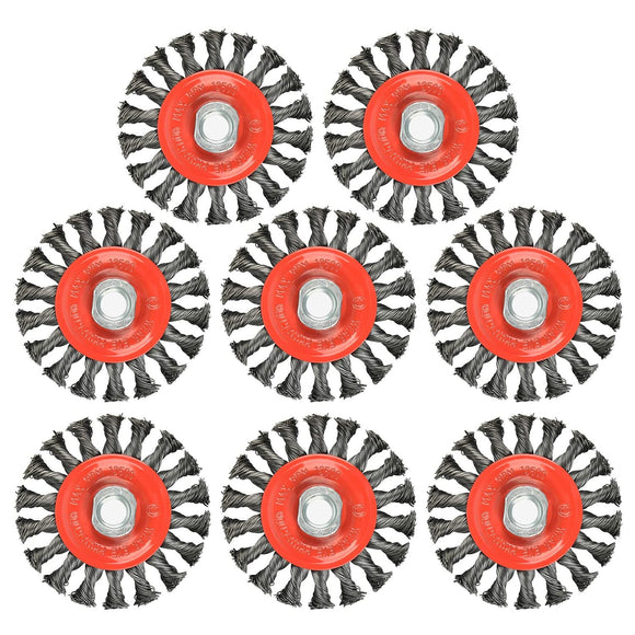 Aain 8 Pack Steel Wire Wheel Brush,Knotted Wire Brush 4 inch for Cleaning Rust, Stripping and Abrasive, for Drill Attachment