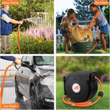 Aain heavy duty hose garden hose reels for outside with 66ft auto rewind water hose, adjustable length, wall-mounted 180° rotation garden hose reel - fairy garden accessories