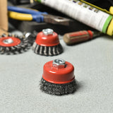 Aain 4PCS 3 Inch Carbon Steel Crimped Wire Wheel Cup Brush Set for Grinders, Coarse Crimped with 5/8-Inch-11 Threaded Arbor, Max RPM 12,500, Light-Duty Conditioning for Metal, Rust Removal, Abrasives