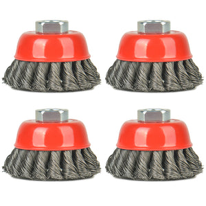 Aain 4PC 3" Knotted Cup Brush, 5/8"-11 for Grinders, 12,500 RPM, Heavy-Duty Metal Conditioning, 0.020" Carbon Steel Rust Removal