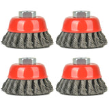 Aain 4PC 3" Knotted Cup Brush, 5/8"-11 for Grinders, 12,500 RPM, Heavy-Duty Metal Conditioning, 0.020" Carbon Steel Rust Removal