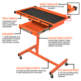 Aain Heavy Duty Adjustable Work Table Bench - 200 lbs Rolling Tool Cart Tear Down Tray with Wheel & Drawer, Hand Tools/Parts Storage Organizer, Rubber Corners, Orange