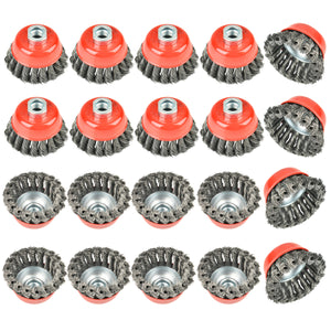 AAIN 20 Pieces - 3 Inch Twisted Knotted Wheel Cup Brush with 5/8"-11 Threaded Arbor for Angle Grinder, Max RPM 12,500, Heavy-Duty Conditioning for Metal - 0.020in Carbon Steel for Rust Removal, Abrasives