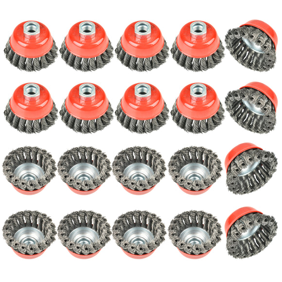 AAIN 20 Pieces - 3 Inch Twisted Knotted Wheel Cup Brush with 5/8