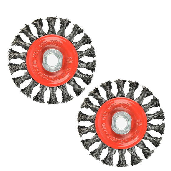 Aain 2 Pack Steel Wire Wheel Brush Knotted Wire Brush 4 inch for Cleaning Rust, Stripping and Abrasive, for Drill Attachment