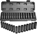 Aain 15-Piece 1/2 INCH Drive Deep Impact Socket Set, Cr-V Steel, 6-Point | Metric 10mm To 24mm