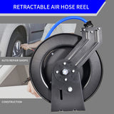Aain Retractable Air Hose Reel With 3/8" Inch x 50' Ft, Heavy Duty Steel Hose Reels, Auto Rewind Pneumatic,Industrial Grade Rubber Hose Wall Mount