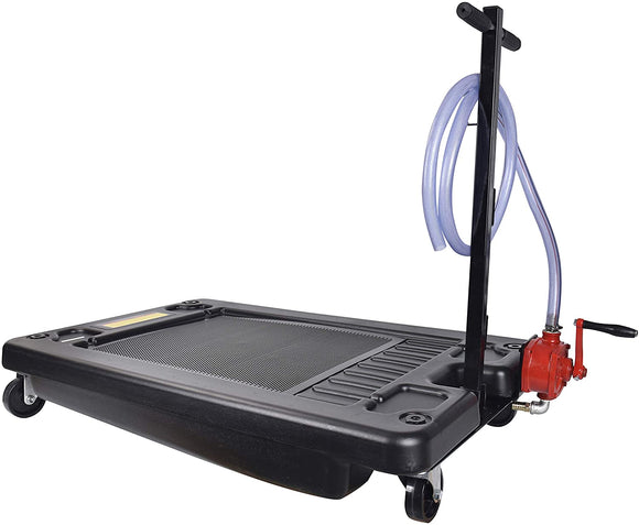 Aain 17 Gallon Oil Drain Pan Caddy, Low Profile Portable Waste Oil Change Pan for Truck, Car, with 8 Feet Evacuation Hose