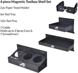 Aain 4-Pack Magnetic Tool Organizer Trays Set w/ 3 Can + 2 Wide Trays & Paper Towel Holder - Toolbox/Cabinet/Van Workshop Storage for Rolling Carts