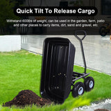 AAIN Heavy Duty Garden Cart with 10" Pneumatic Plastic Tires, 600LB Capacity, 180° Rotating Handle & Quick Release System, Black 4 Cu.Ft Poly Dump Wagon for Yard, Outdoor, Beach, Home
