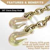 AAIN 3/8" x 10FT Heavy-Duty Steel Chain – 7100 LB Working Load Limit, Rust-Resistant, for Towing, Lifting, and Bindingooks for Transporting Towing Tie Down Binding Equipment
