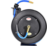 AAIN Retractable Air Hose Reel With 1/2" Inch x 50' Ft, Heavy Duty Steel Hose Reels, Auto Rewind Pneumatic,Industrial Grade Rubber Hose Wall Mount, PN040
