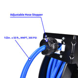 AAIN Retractable Air Hose Reel With 1/2" Inch x 50' Ft, Heavy Duty Steel Hose Reels, Auto Rewind Pneumatic,Industrial Grade Rubber Hose Wall Mount, PN040