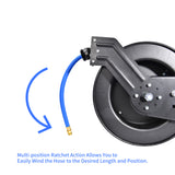 AAIN Retractable Air Hose Reel With 1/2" Inch x 50' Ft, Heavy Duty Steel Hose Reels, Auto Rewind Pneumatic,Industrial Grade Rubber Hose Wall Mount, PN040