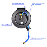 AAIN Retractable Air Hose Reel With 1/2" Inch x 50' Ft, Heavy Duty Steel Hose Reels, Auto Rewind Pneumatic,Industrial Grade Rubber Hose Wall Mount, PN040