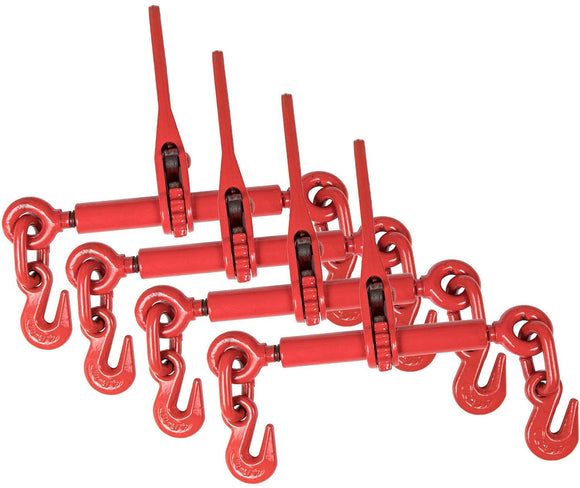 Heavy Duty Ratchet Lever Chain Load Binder - 1/2 Inch x 5/8 Inch Load Binders w/Grab Hooks 13,000 Pounds Working Load Limit for Tractor and Chains, 4 Pack