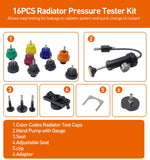 ET105V 16 PCS Universal Radiator Pressure Tester, Vacuum Type Cooling System Kit for Universal Vehicles,Made in Taiwan