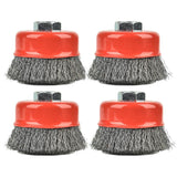 Aain 4PCS 3 Inch Carbon Steel Crimped Wire Wheel Cup Brush Set for Grinders, Coarse Crimped with 5/8-Inch-11 Threaded Arbor, Max RPM 12,500, Light-Duty Conditioning for Metal, Rust Removal, Abrasives